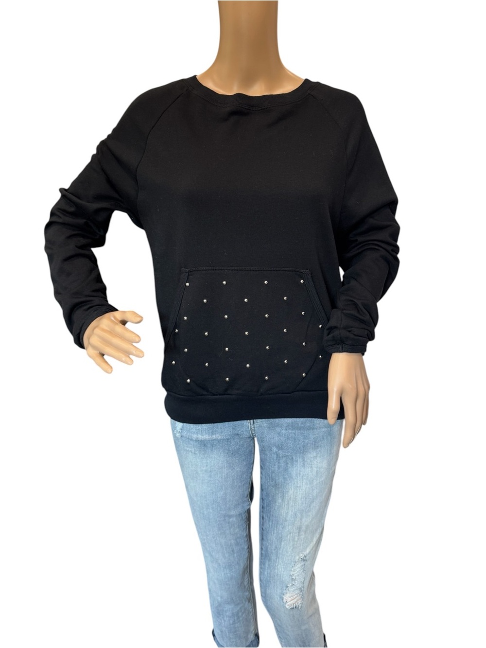 Hard Tail Black Sweatshirt with Studded Front Pocket Womens Size Small